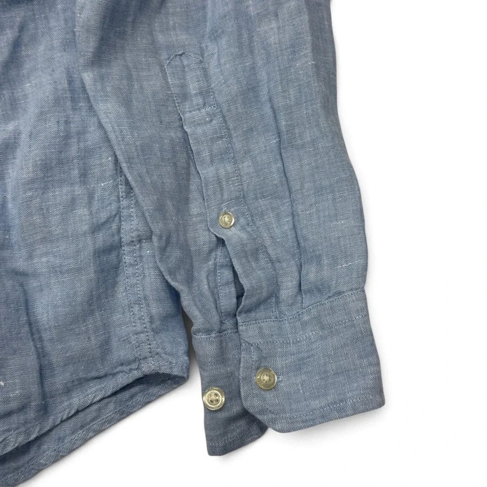 Banana Republic Mens 100% Linen Button Up Shirt Large Blue Slim Fit Long Sleeve